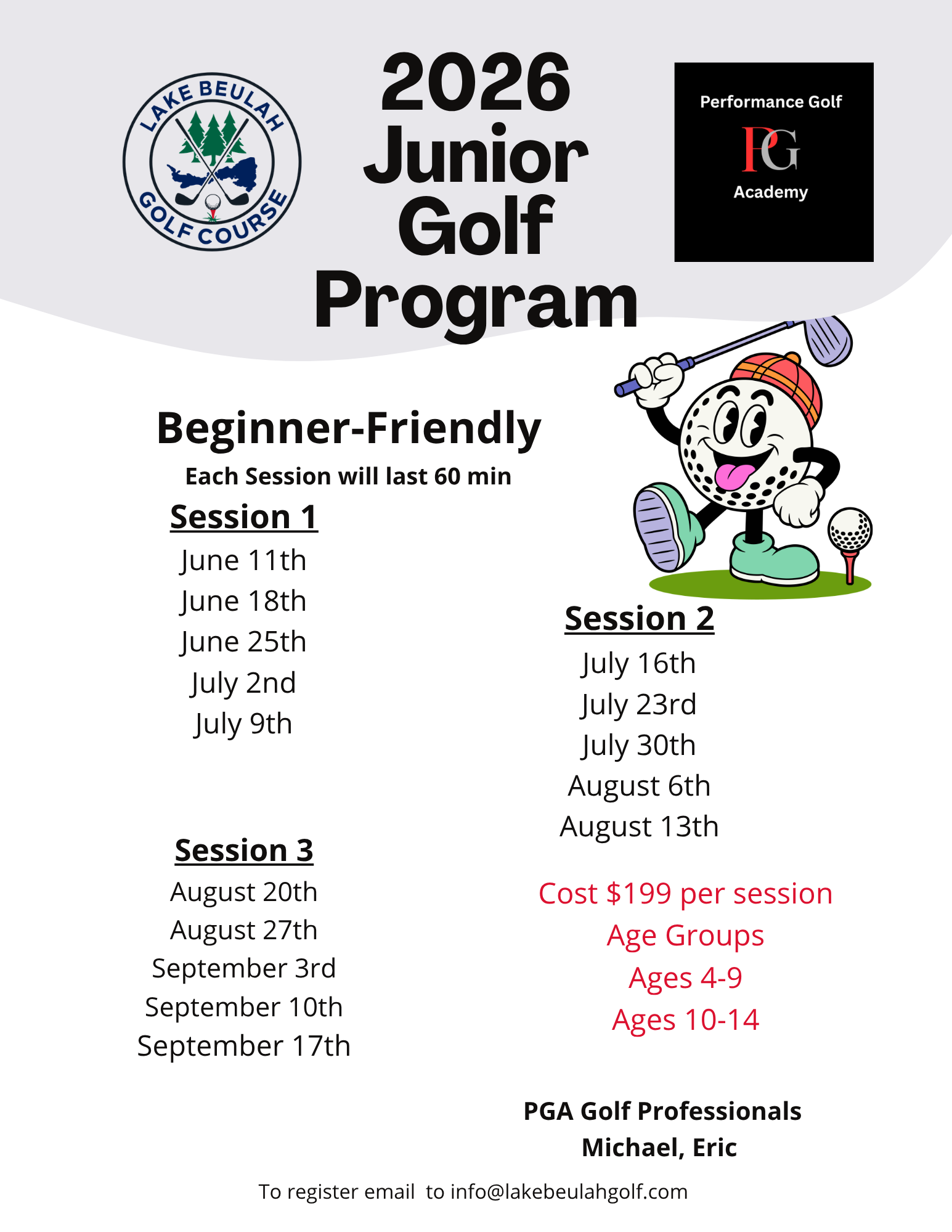 Junior golf program at Lake Beulah Golf Course in Mukwonago, WI — beginner-friendly