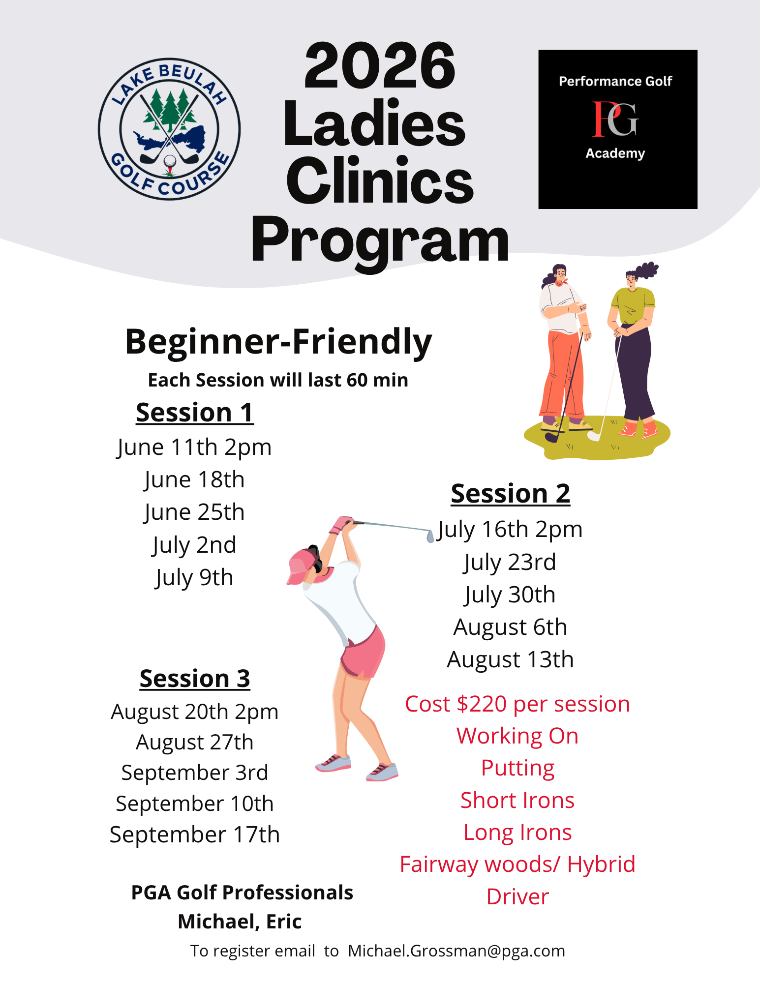 Ladies golf clinic at Lake Beulah Golf Course in Mukwonago, WI — open to all skill levels